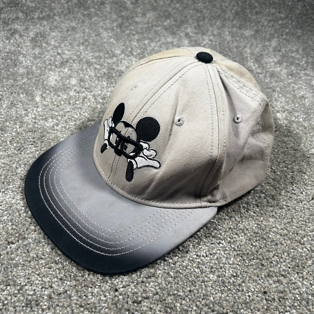 Disney Parks Mickey Mouse Glasses Snapback Hat Tan Grey Gradient Brim Adult